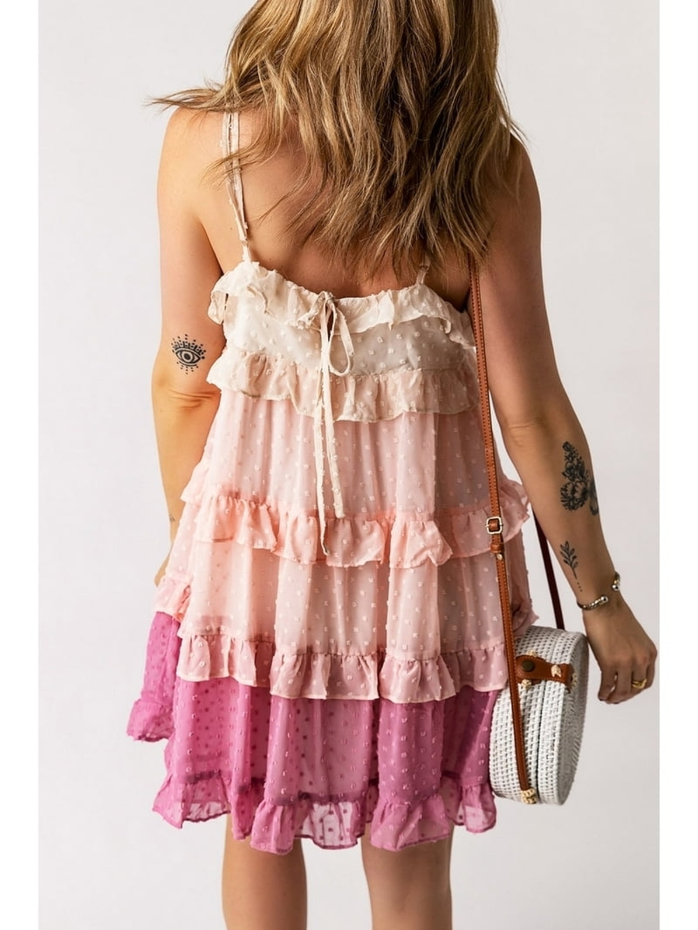 Ushdele Chic Pink Dot Layered Mini Dress - Ruffle Detail - Picture 9 of 10